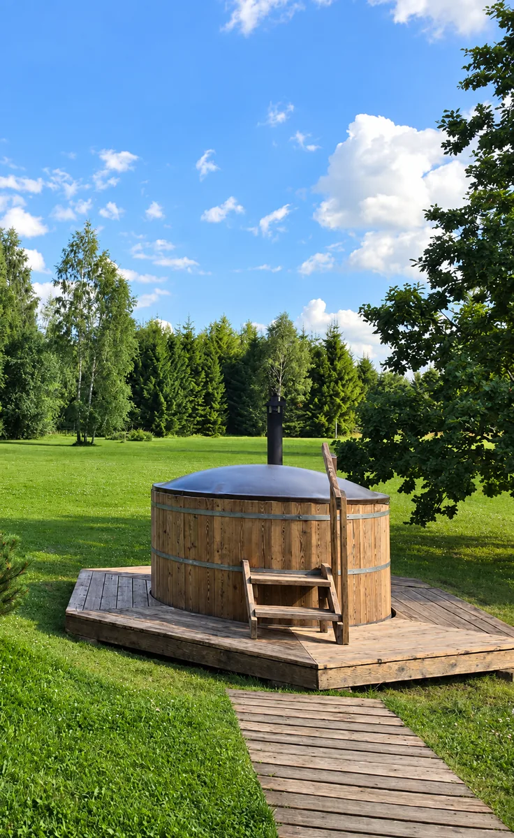 The hot tub on its own deck