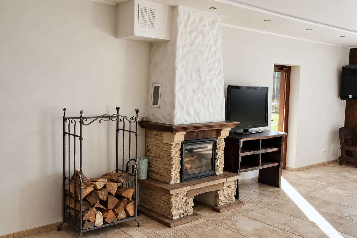 The fireplace at the end of the hall